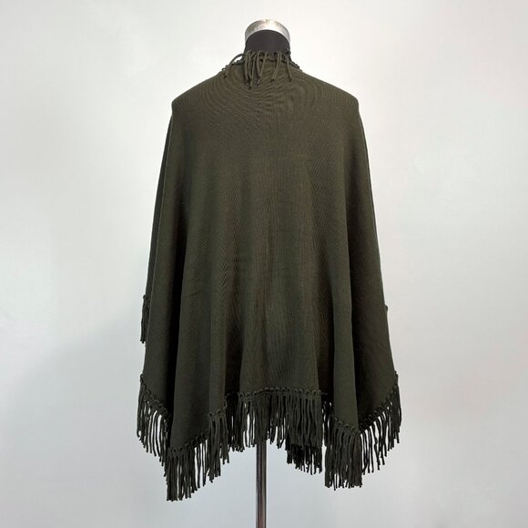 Dark Olive Green Shawl with Tassel Fringe Trim, Long Oversized Wrap, One Size - Picture 7 of 9